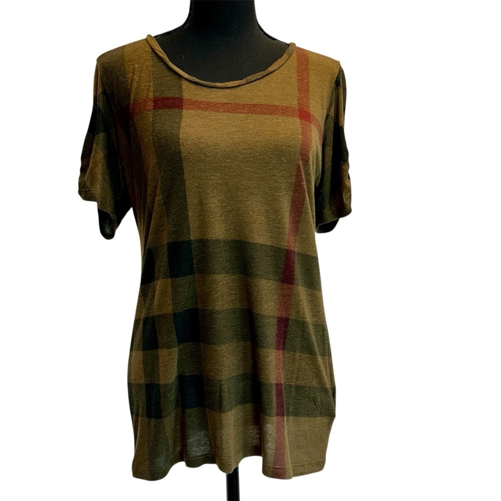 Burberry Brit authentic green plaid Nova check short sleeve T-shirt scoop neck S